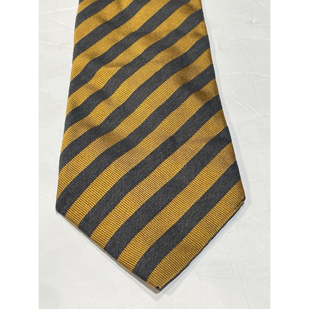Vtg Burberrys Necktie Silk Wool Stripe Gold Gray Made in Italy 3.75 Tie Burberry